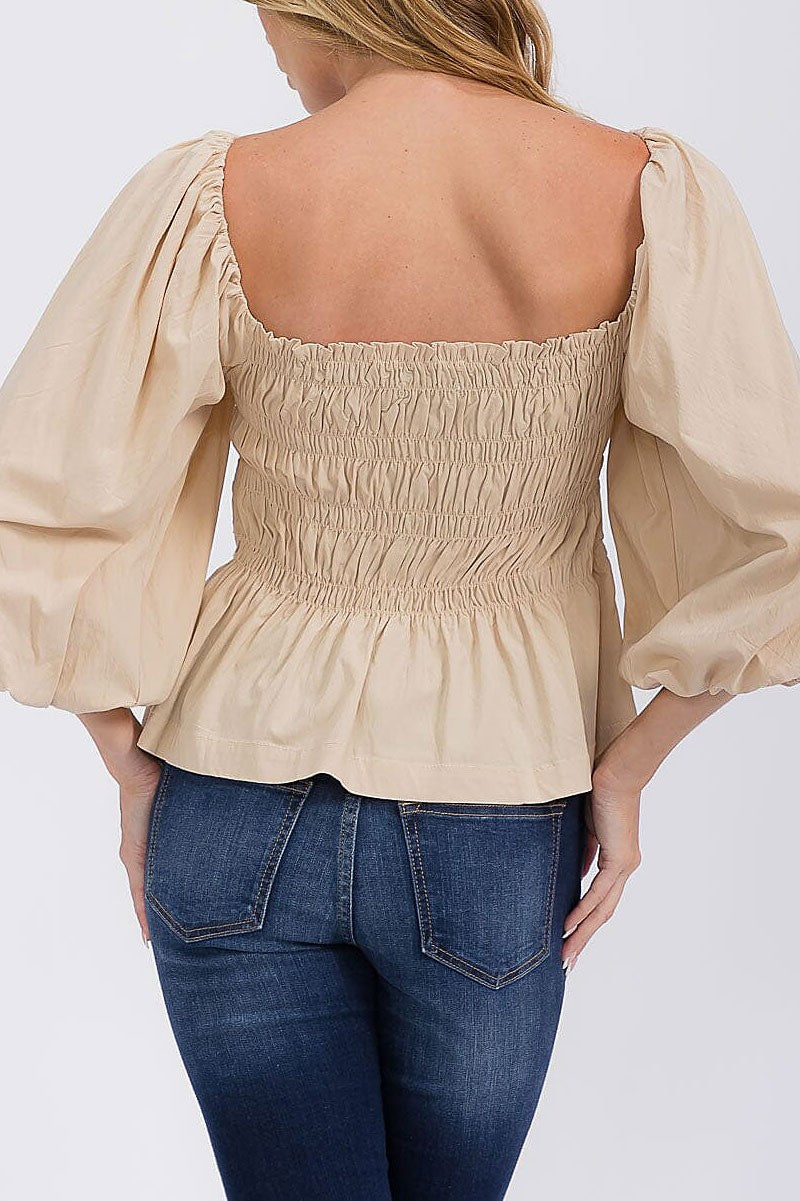 Smocked Puff Sleeve Blouse