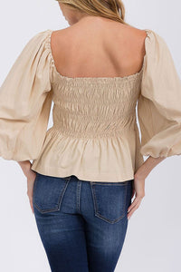 Smocked Puff Sleeve Blouse