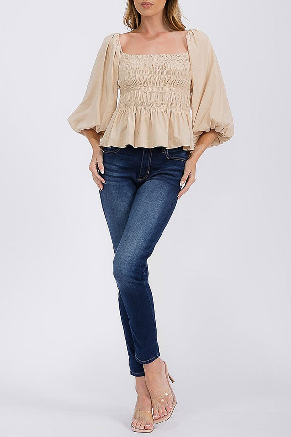 Smocked Puff Sleeve Blouse