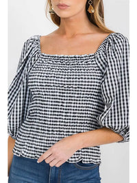 Black & White Plaid Puff Sleeve Top