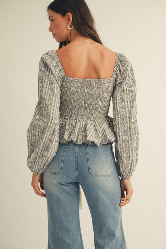 Blue Puff Sleeve Blouse