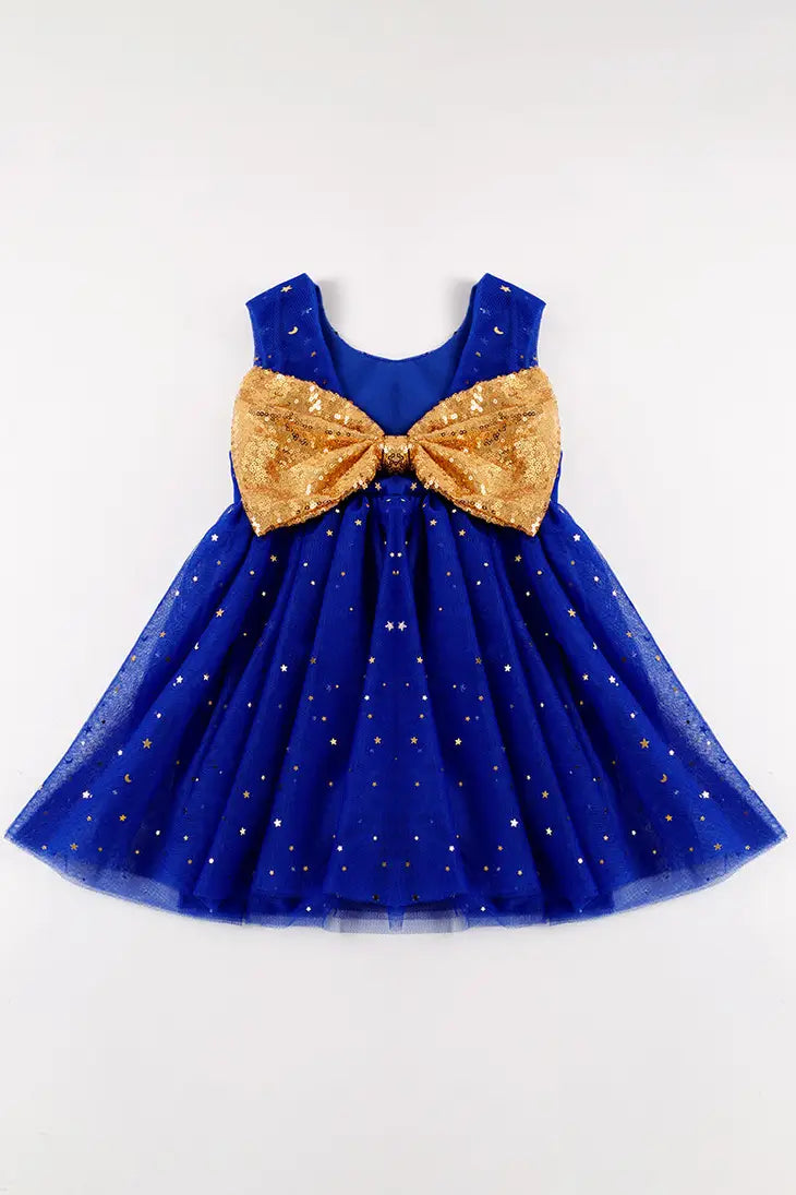 Blue Sequin Bow Tutu Dress