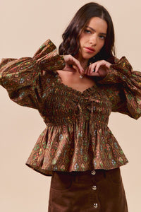 Brown Puff Sleeve Blouse