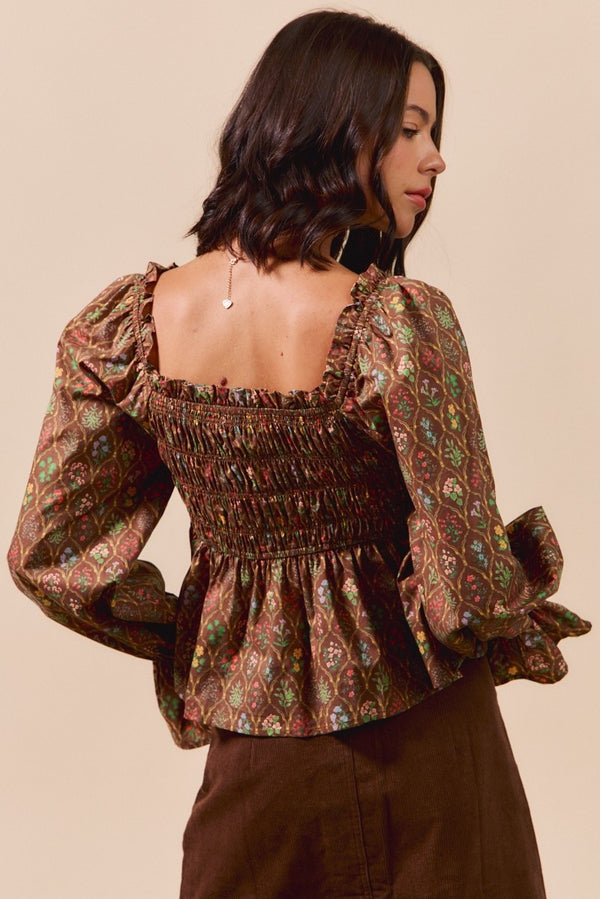 Brown Puff Sleeve Blouse