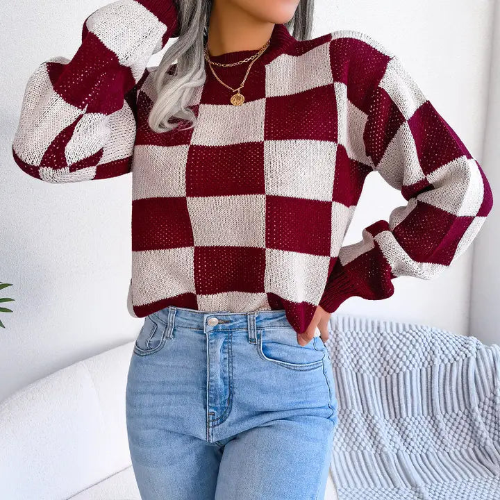 Burgandy Checkered Sweater