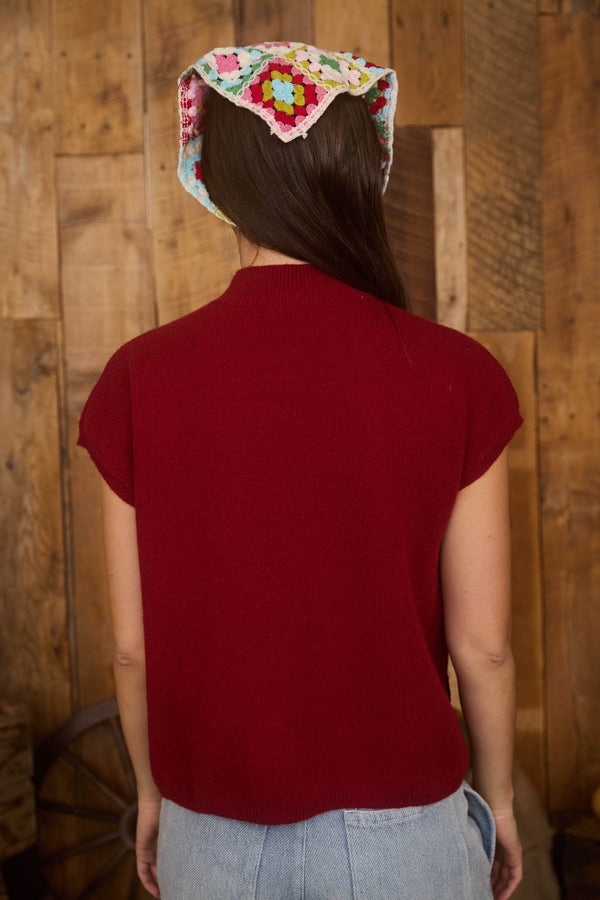 Mock Neck Floral Trim Sweater