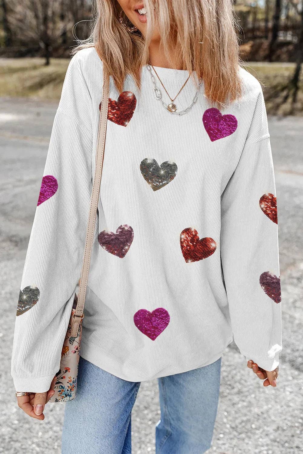 Valentines Sequin Heart Corded Pullover