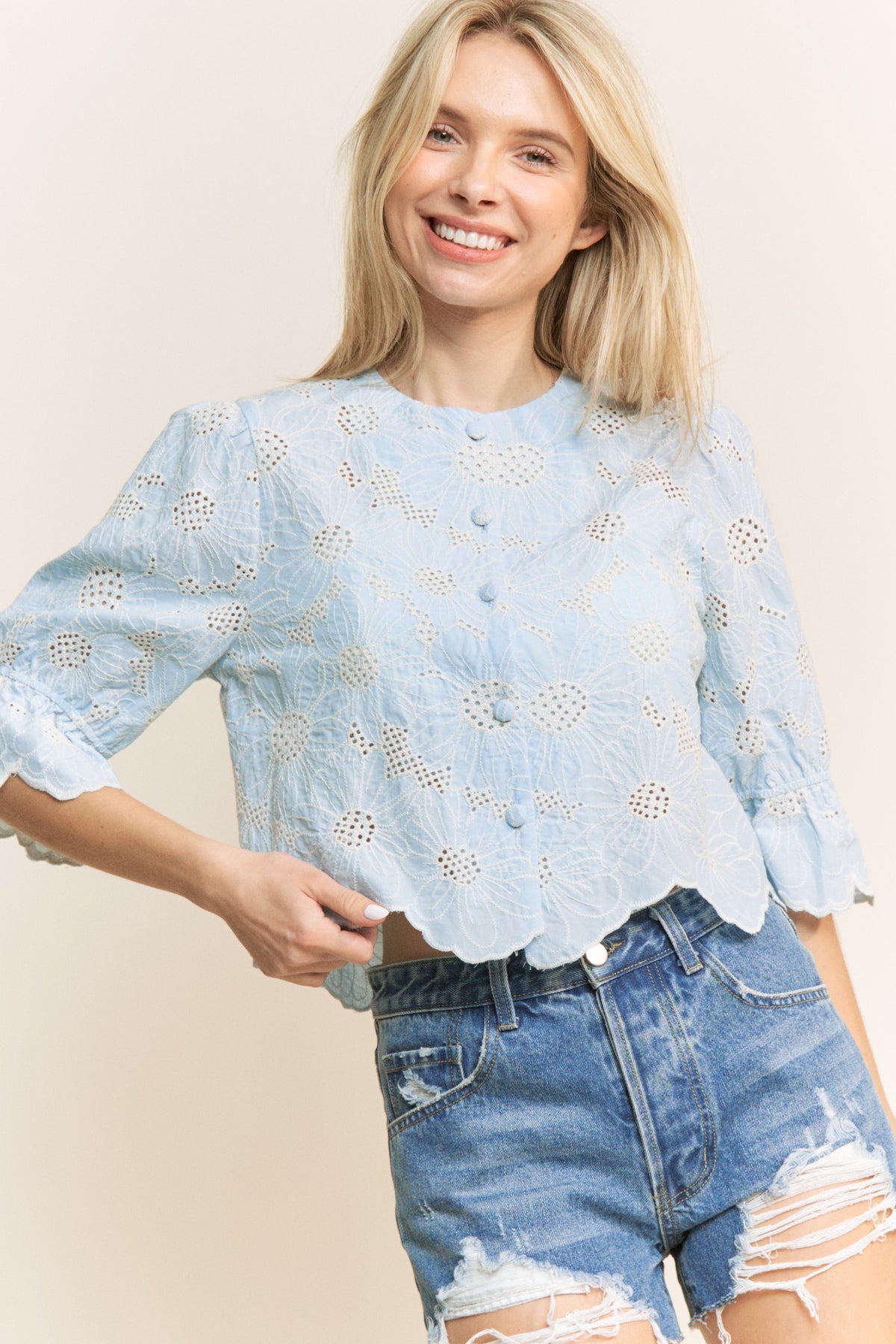 Embroidered Crochet Top