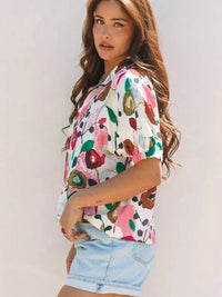 Pink Floral V Neck Blouse