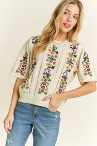 Floral Embroidery Pullover