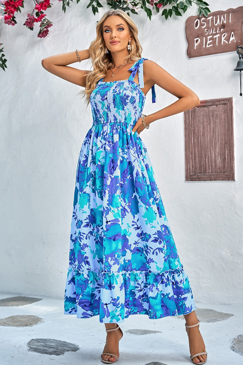 Tie-Shoulder Floral Dress