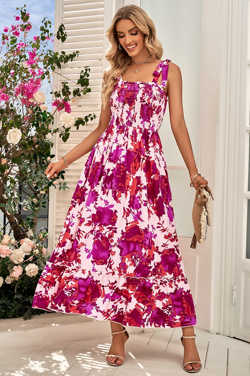 Tie-Shoulder Floral Dress