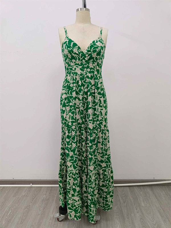 Green Floral Tiered Jumpsuit