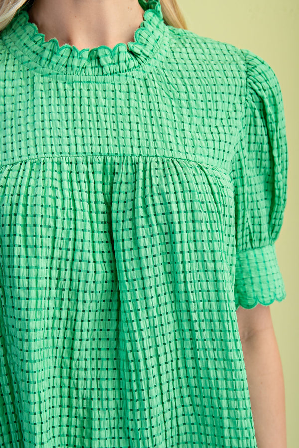 Green Puff Sleeve Blouse