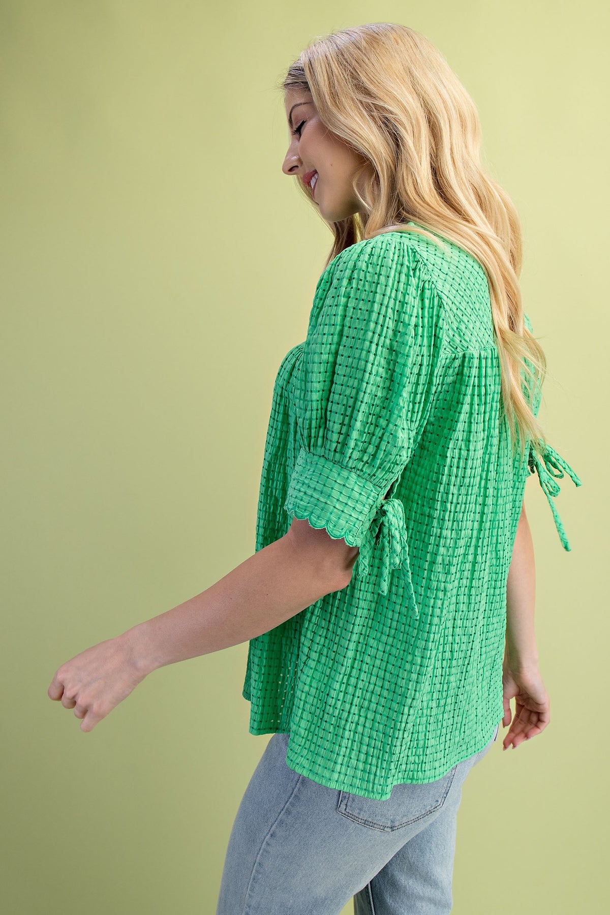 Green Puff Sleeve Blouse