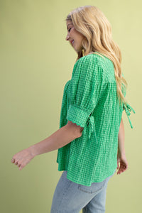 Green Puff Sleeve Blouse