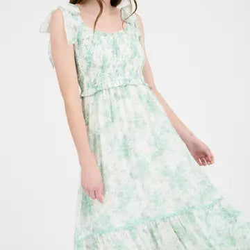 Green Floral Smocked Dress