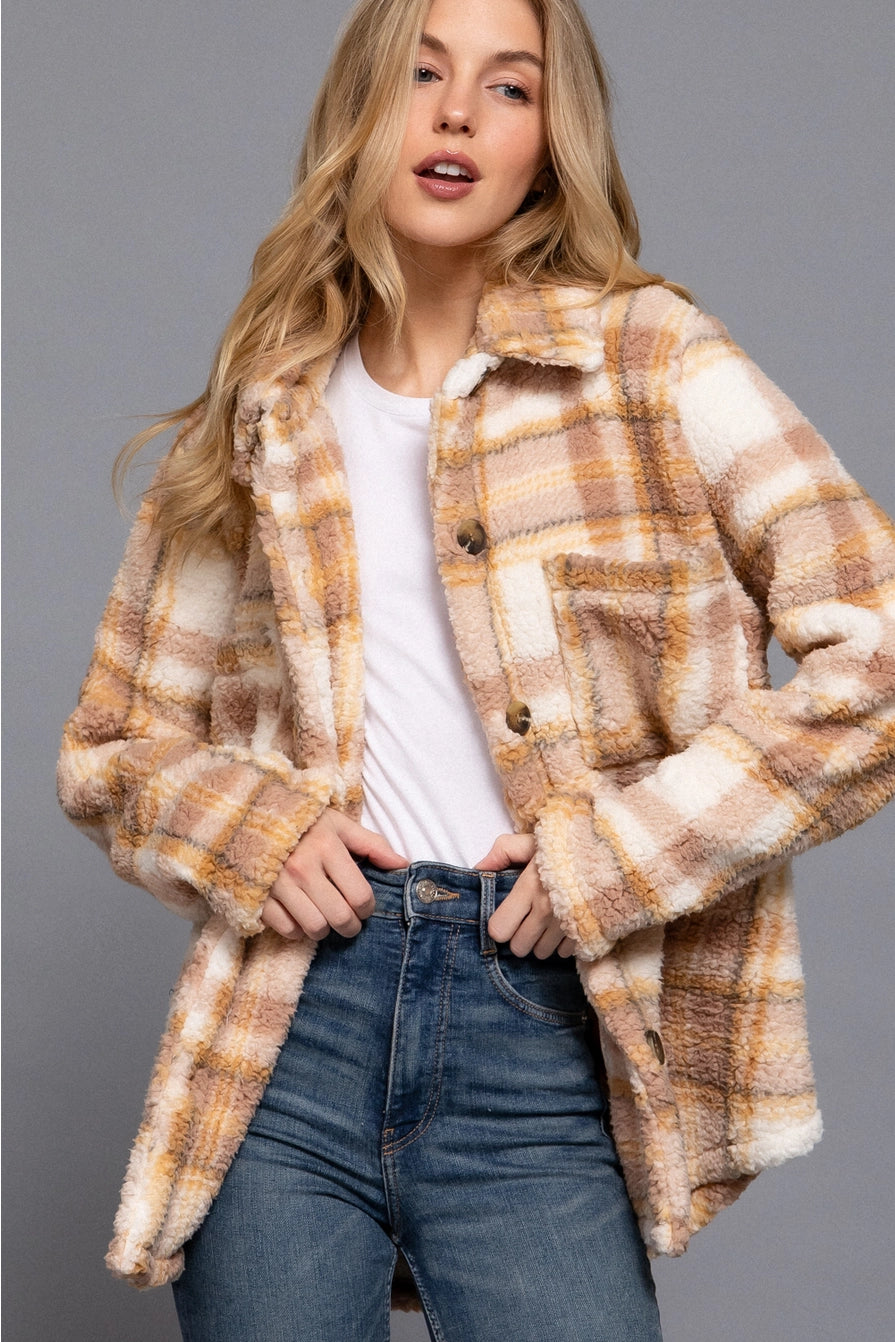Oversized Mauve Plaid Fur