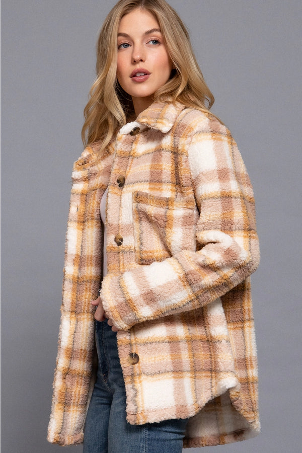 Oversized Mauve Plaid Fur