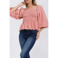Smocked Puff Sleeve Blouse