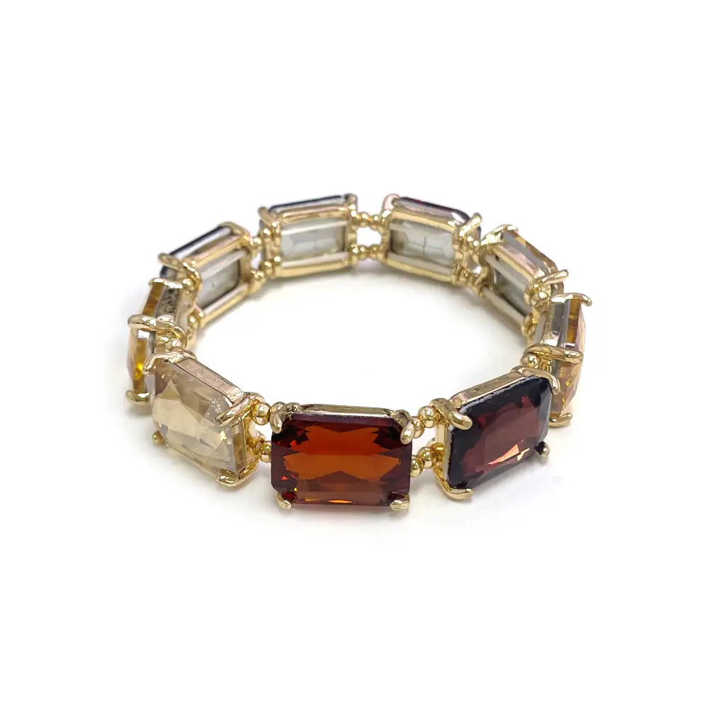Crystal Linked Stretch Bracelet Brown