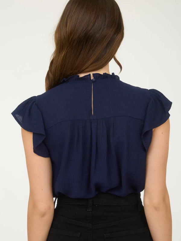 Navy Lace Trim Blouse