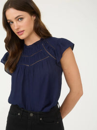 Navy Lace Trim Blouse
