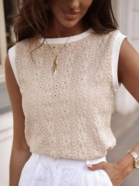 Oatmeal Floral Textured Top