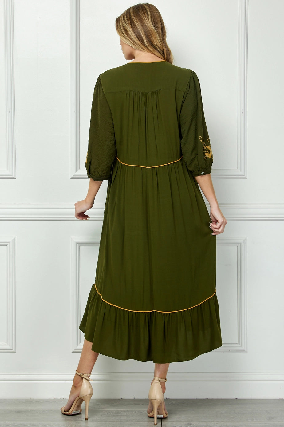 Olive Embroidered Dress