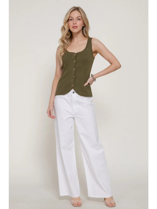 Olive Button Down Sweater Tank