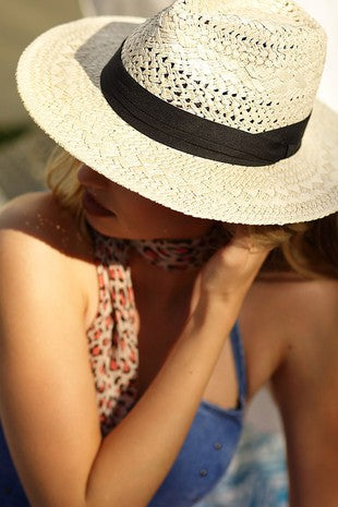 Panama Hat With Black Ribbon