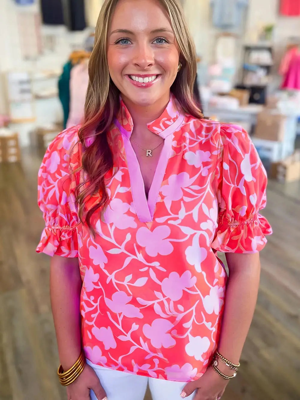Red/Pink Puff Sleeve Top