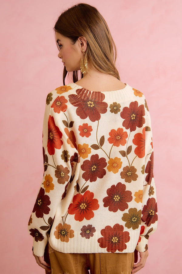 Retro Floral Fall Sweater