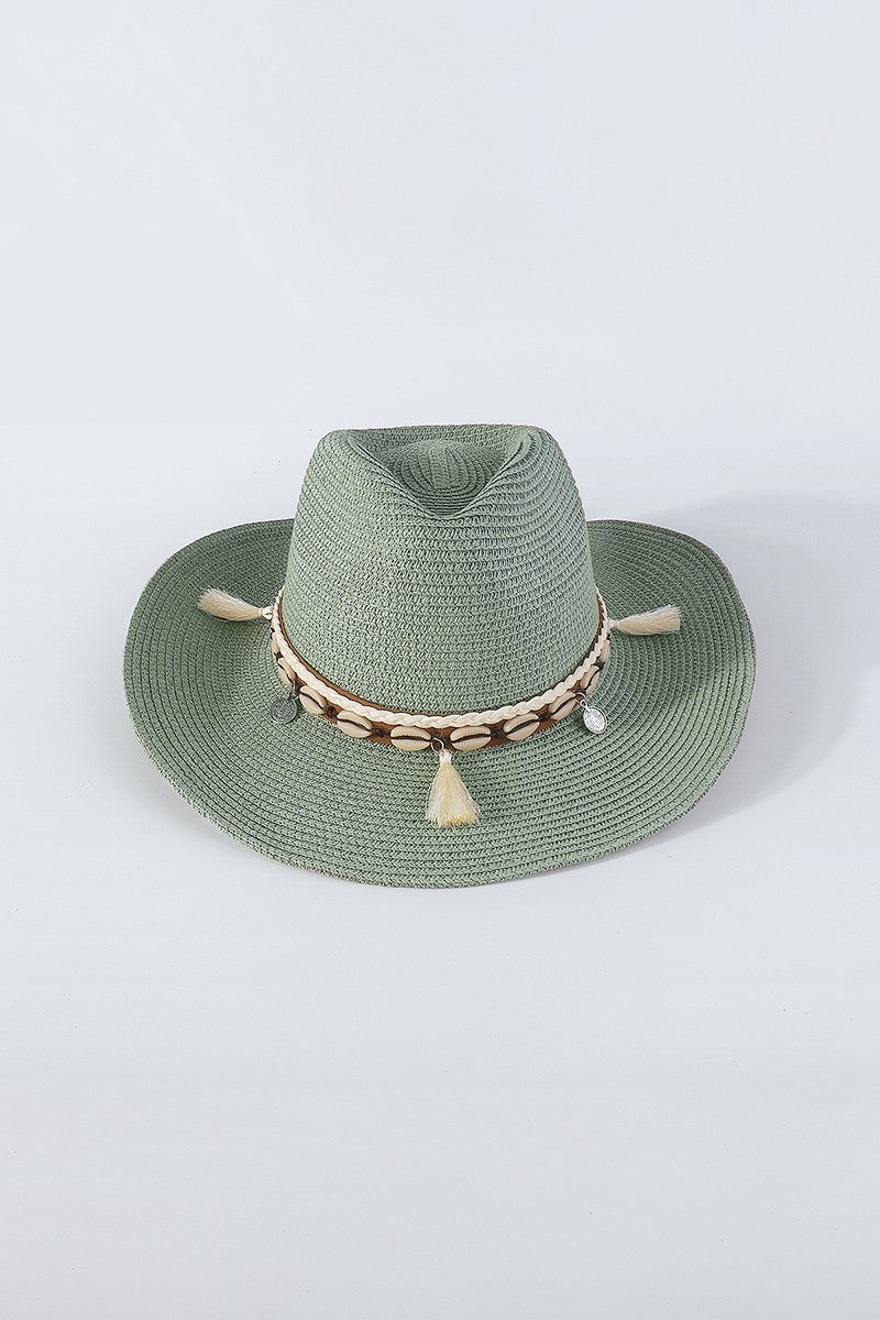 Green Hat w Seashell Strap