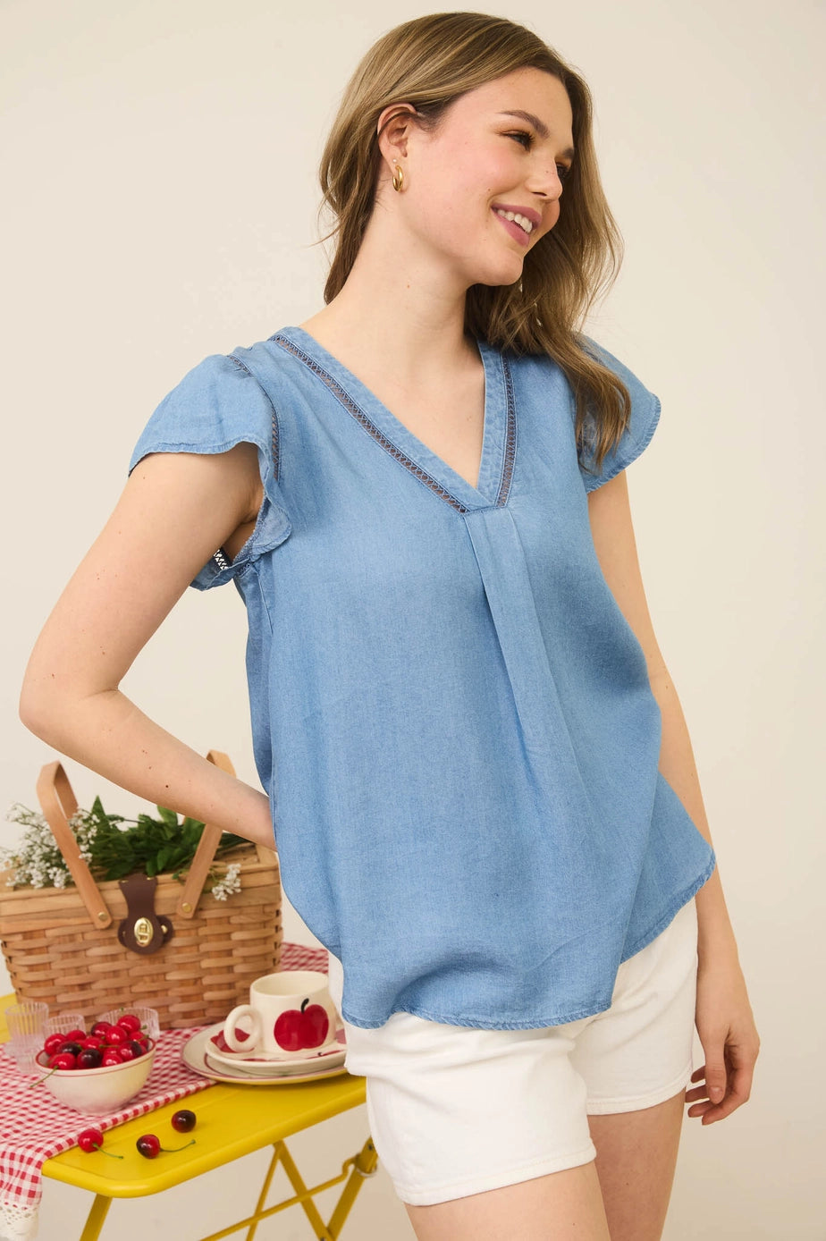 V-Neck Chambray Top