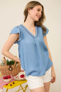V-Neck Chambray Top