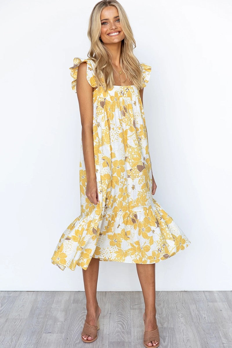 Yellow Floral Midi Dress