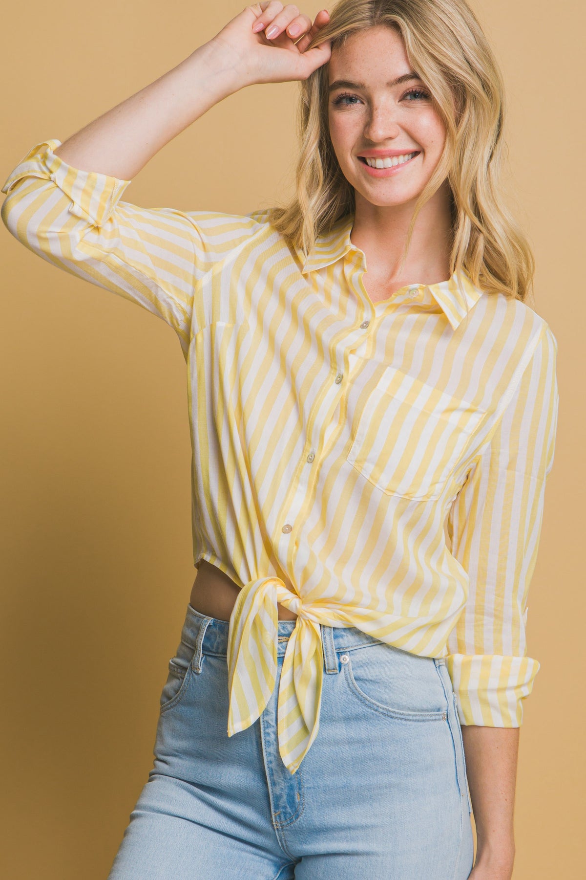 Striped Tie-Front Button-Down