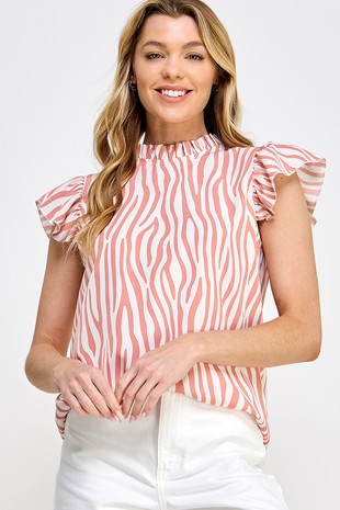 Zebra Ruffled Mock Neck