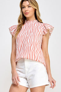 Zebra Ruffled Mock Neck