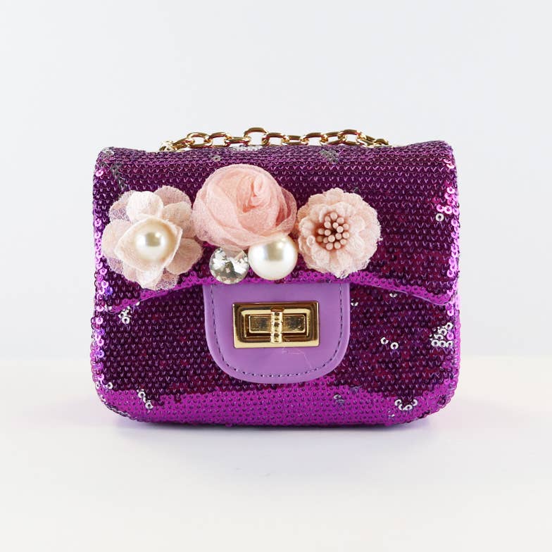 Floral Purple Sequin Purse