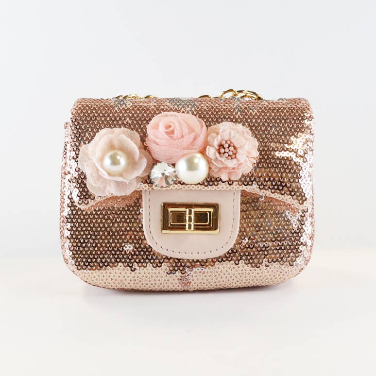 Floral Rose Gold Sequin Purse