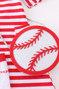 Red & White Striped Baseball Dress, Socks and Purse Set