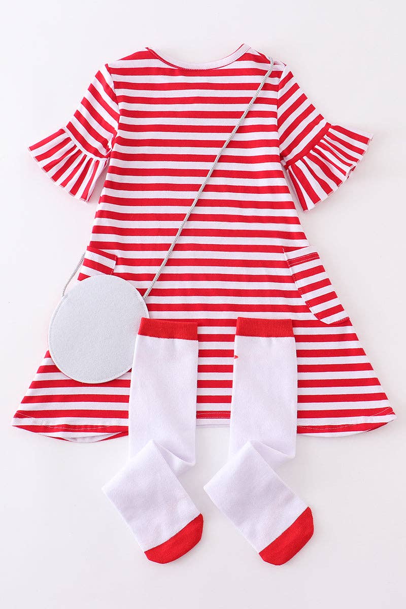 Red & White Striped Baseball Dress, Socks and Purse Set