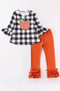 Buffalo Plaid Pumpkin Ruffle Pant Set