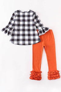 Buffalo Plaid Pumpkin Ruffle Pant Set