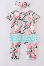 Pink Floral Ruffle Baby Romper Set