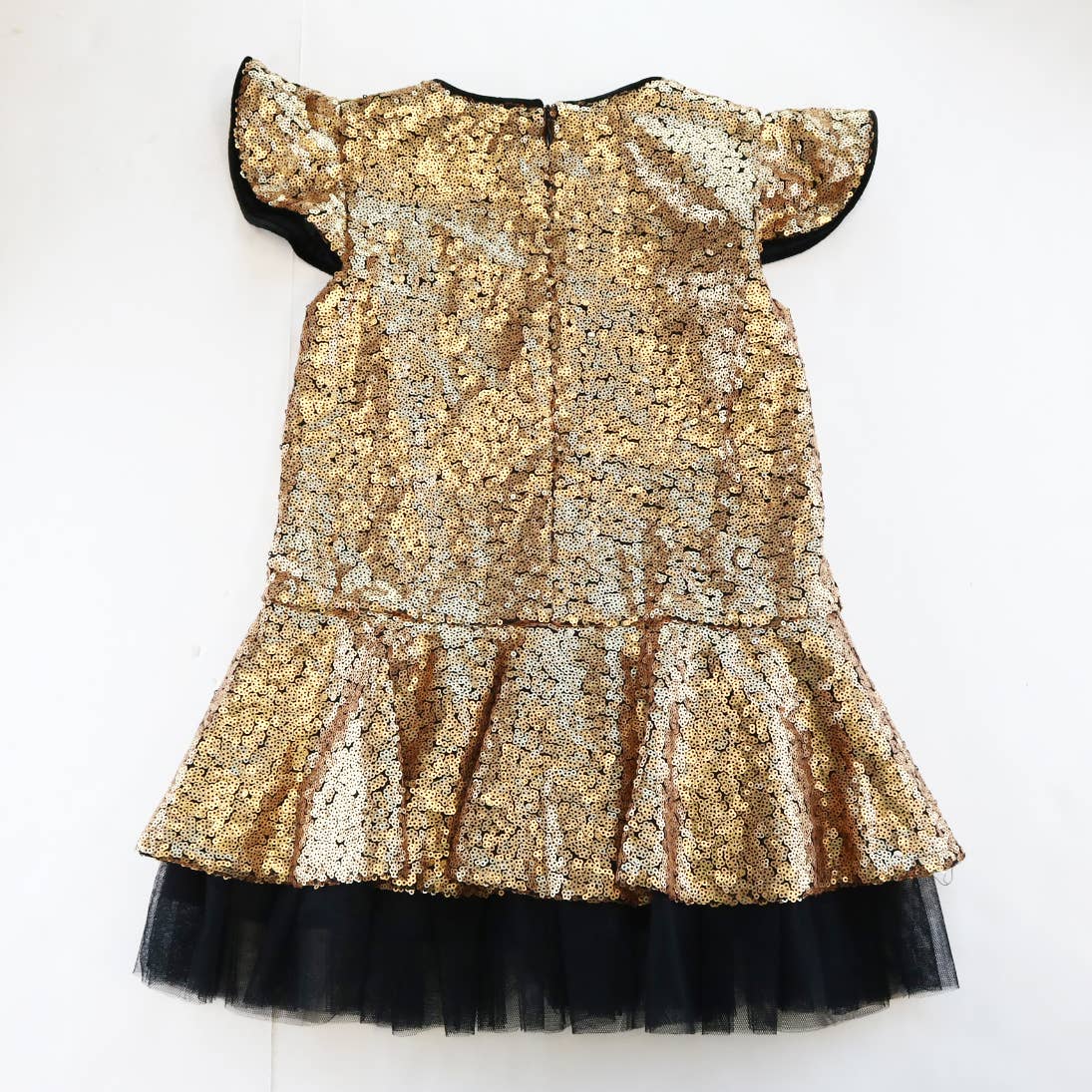 Ruffle Sleeve Gold Sequin Dress