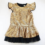 Ruffle Sleeve Gold Sequin Dress