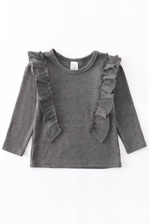 Waffle Ruffle Long Sleeve Shirt